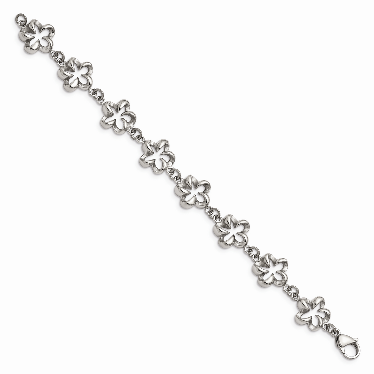Chisel Brand Jewelry, Stainless Steel Polished Cut-out Flowers 7.5in Bracelet
