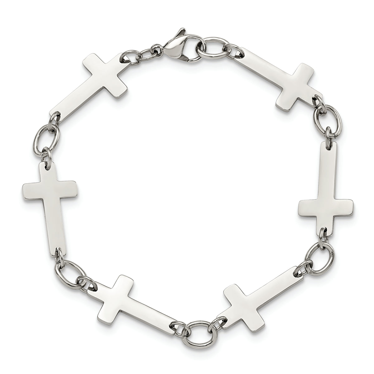 Pulsera de acero inoxidable pulido con cruz lateral de 8 pulgadas, marca Chisel