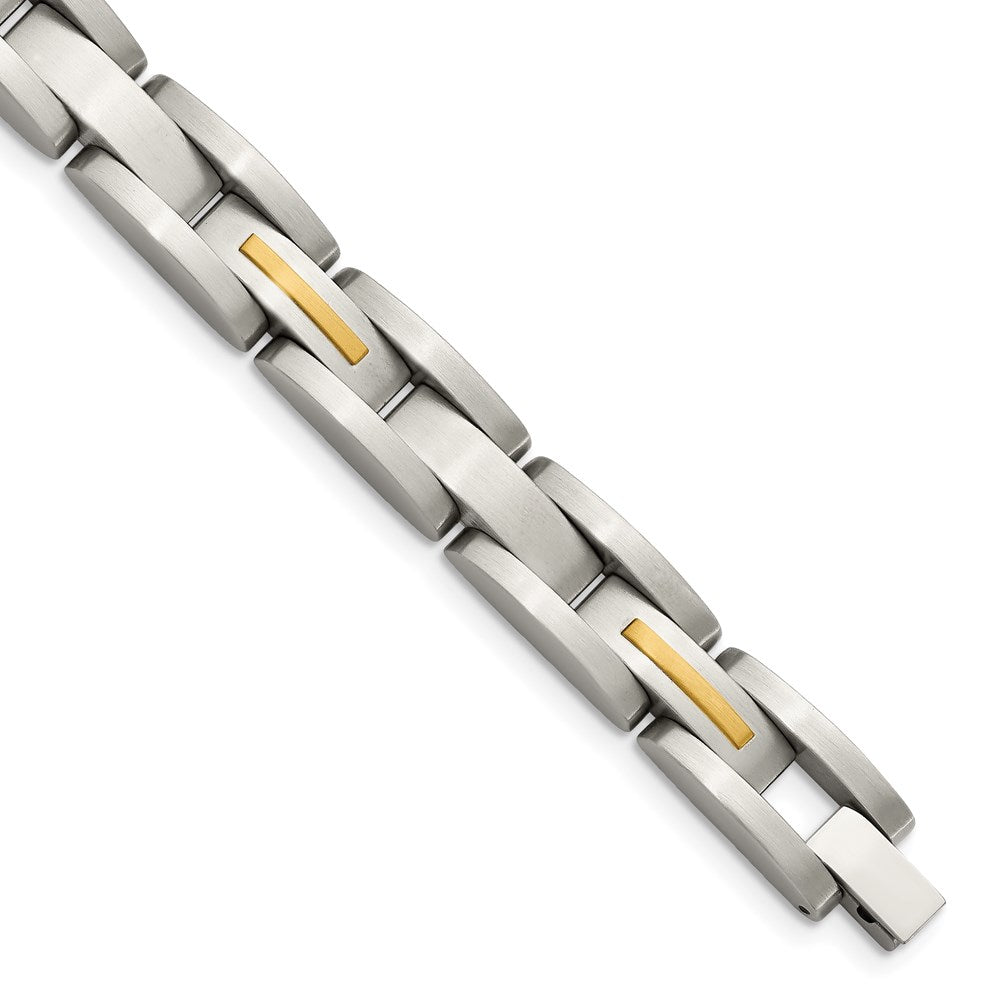 Pulsera para hombre Chisel Brand de acero inoxidable con incrustación en oro amarillo de 14k, 8 pulgadas