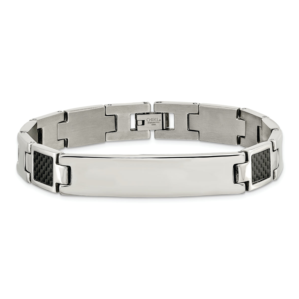 Chisel Brand Jewelry, Stainless Steel Polished Black Carbon Fiber Inlay 8.5in Men's Bracelet