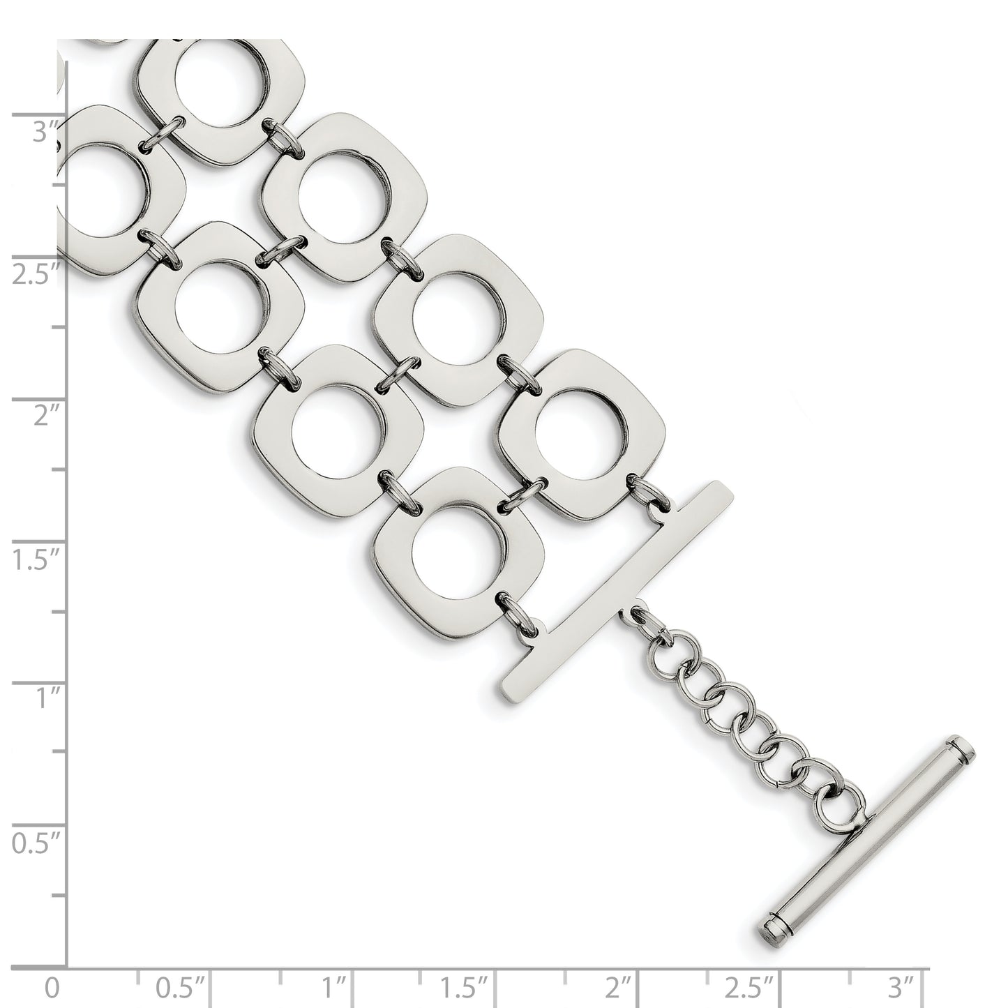 Chisel Brand Jewelry, Stainless Steel Double Row Square Polished Toggle Bracelet
