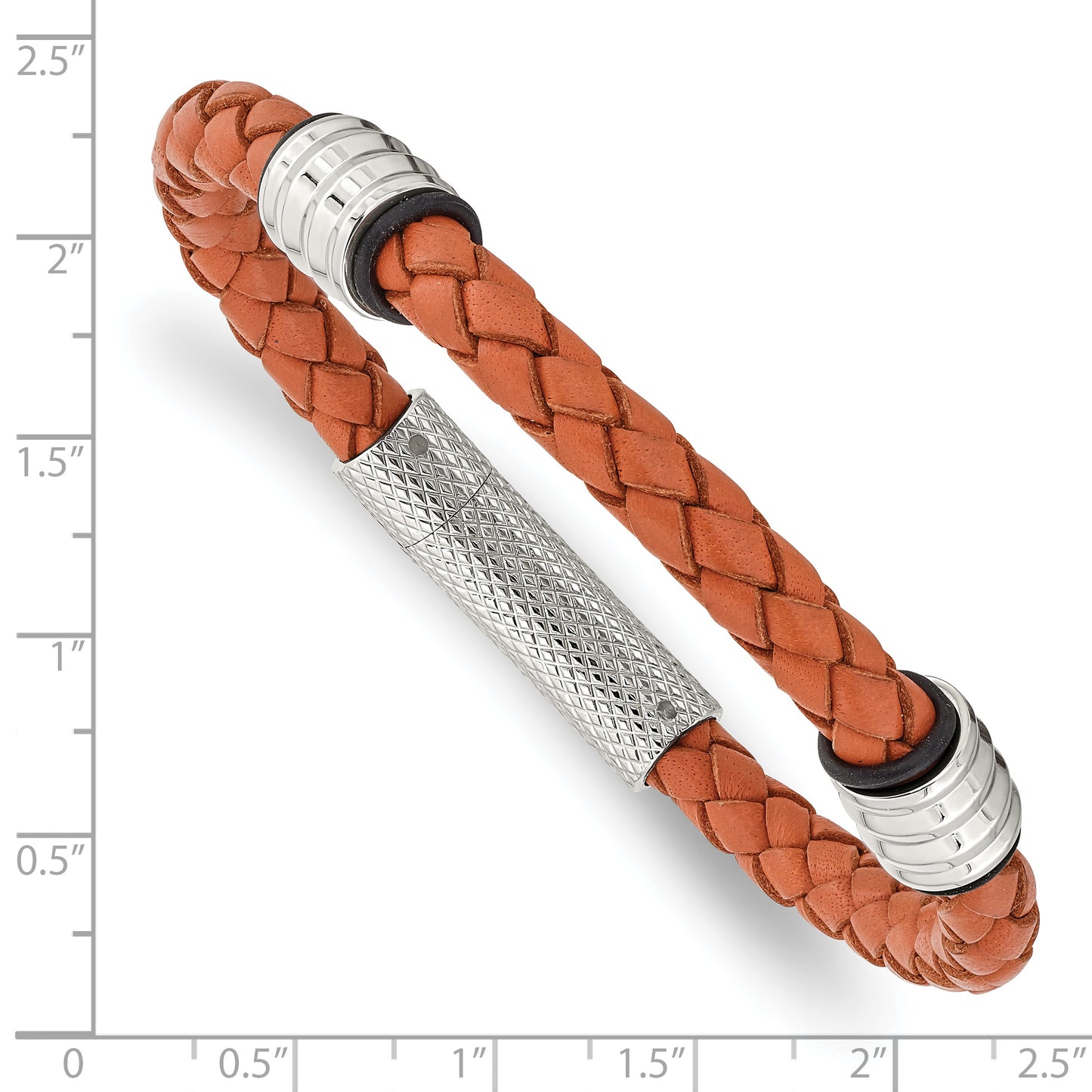 Chisel Brand Jewelry, Stainless Steel Polished Orange Leather Men's Bracelet