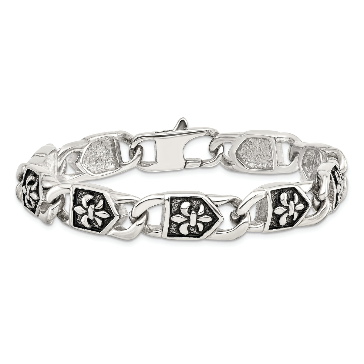 Chisel Brand Jewelry, Stainless Steel Polished/Antiqued Fleur de Lis Men's Bracelet