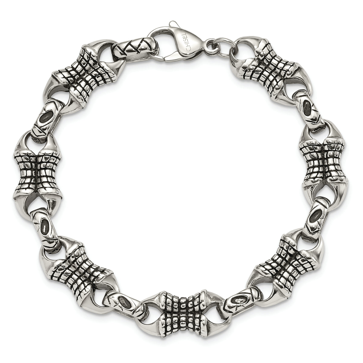 Chisel Brand Jewelry, Stainless Steel Antiqued Patterned Men's Bracelet