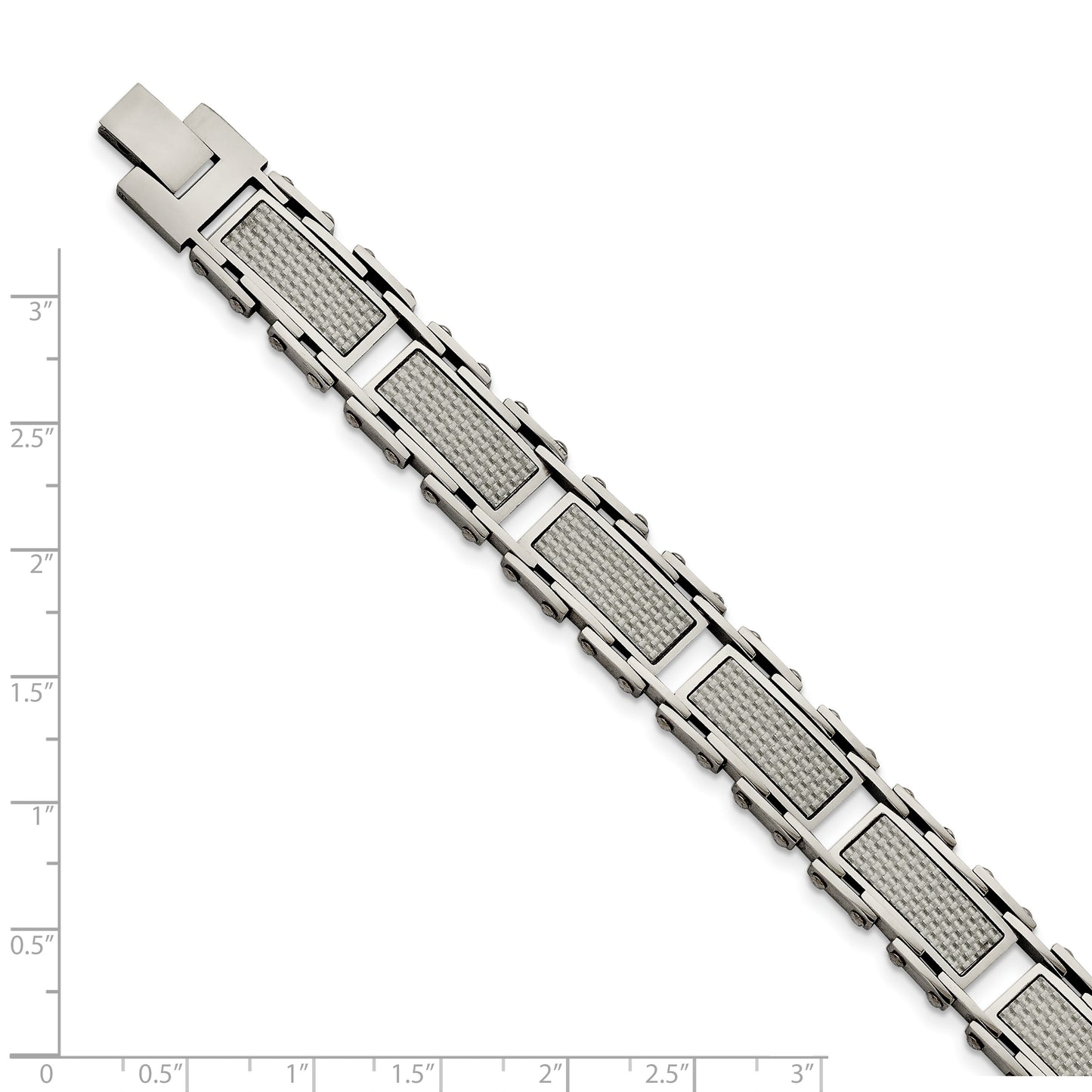 Chisel Brand Jewelry, Stainless Steel Grey Carbon Fiber Inlay Polished Men's Bracelet