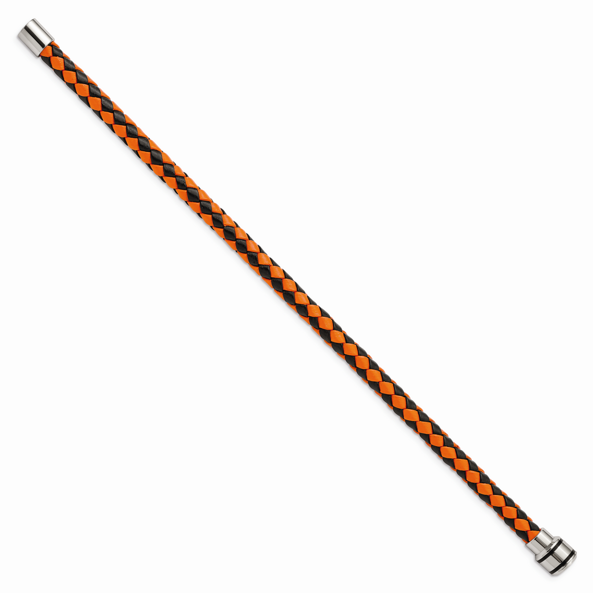 Chisel Brand Jewelry, Stainless Steel Polished Black IP Black/Orange Woven Leather Men's Bracelet