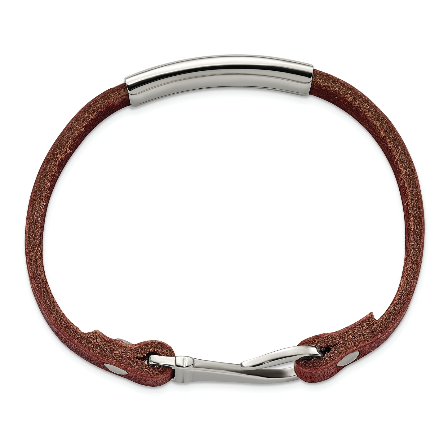 Chisel Brand Jewelry, Stainless Steel Polished ID Brown Leather Bracelet