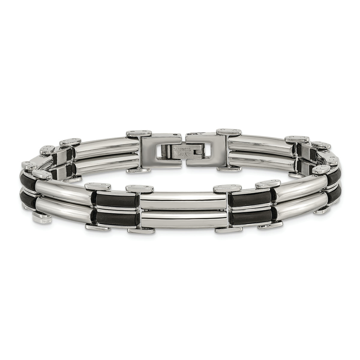 Chisel Brand Jewelry, Stainless Steel Polished Black Rubber Men's Bracelet
