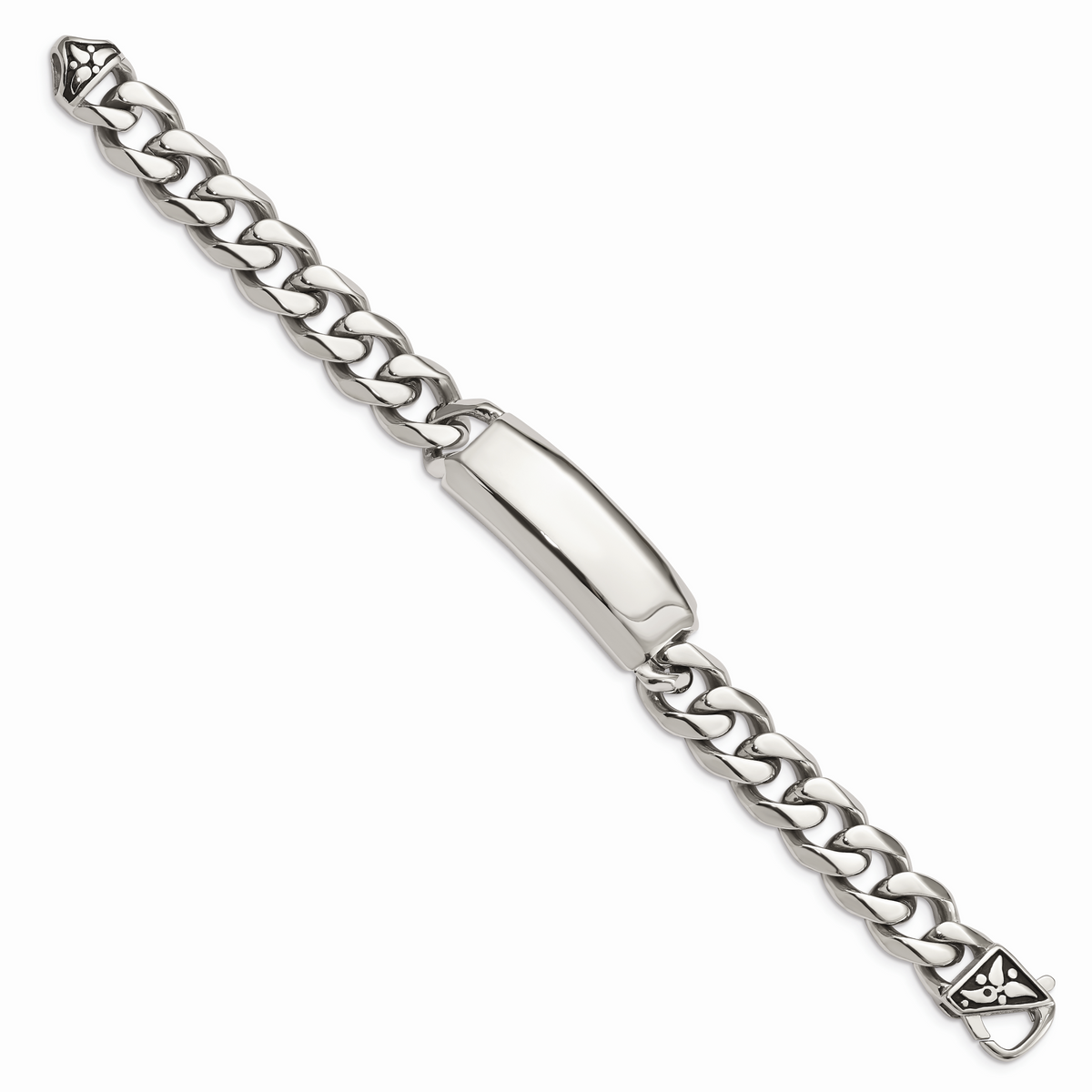 Chisel Brand Jewelry, Stainless Steel Polished and Antiqued Curb ID Link Men's Bracelet