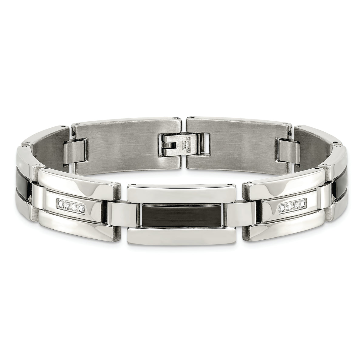 Chisel Brand Jewelry, Stainless Steel Polished Black IP-plated 1/4ct tw. Diamond Men's Bracelet