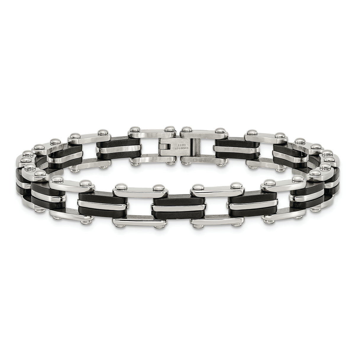 Chisel Brand Jewelry, Stainless Steel Black Rubber 8.75in Men's Bracelet