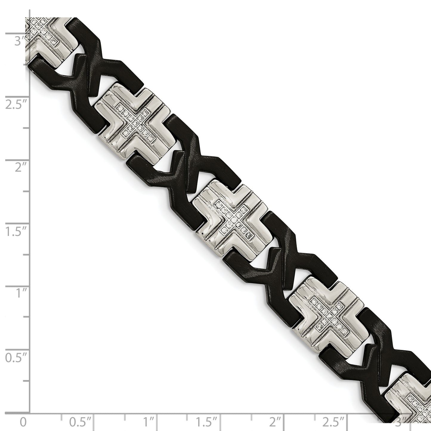 Chisel Brand Jewelry, Stainless Steel Brushed and Polished Black IP-plated with CZ Men's Bracelet
