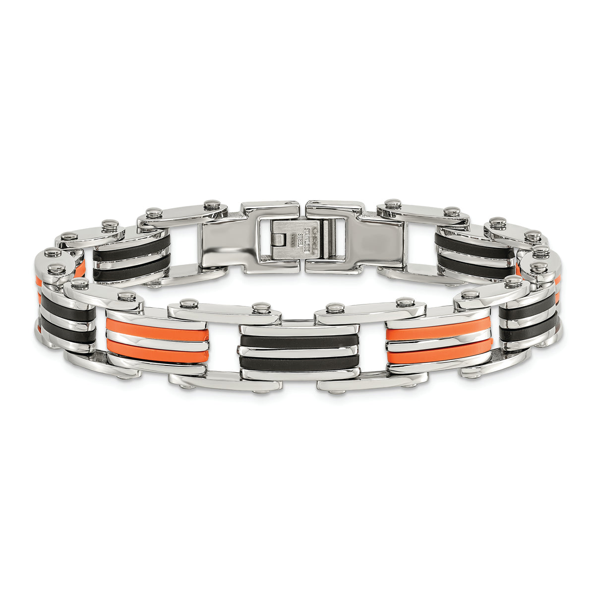 Chisel Brand Jewelry, Stainless Steel Black and Orange Rubber 8.5in Men's Bracelet