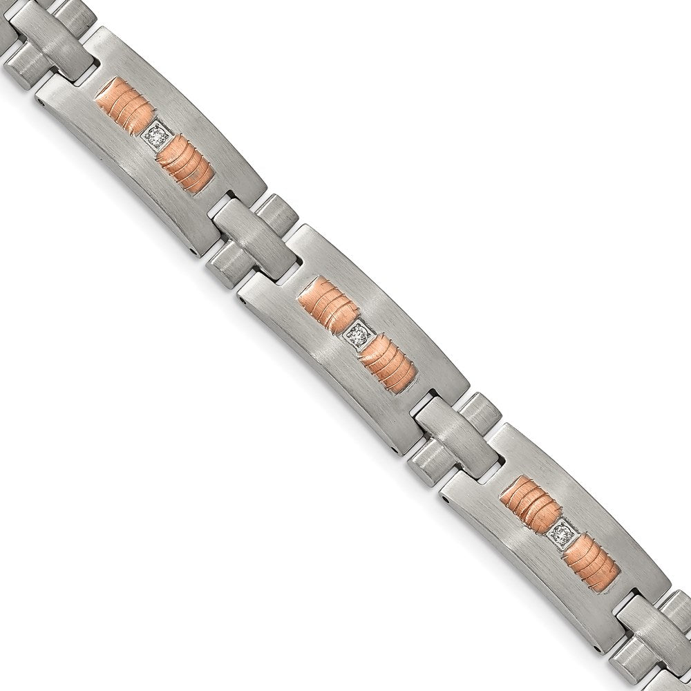 Chisel Brand Jewelry, Stainless Steel Brushed Rose IP-plated with CZ 8.5in. Bracelet
