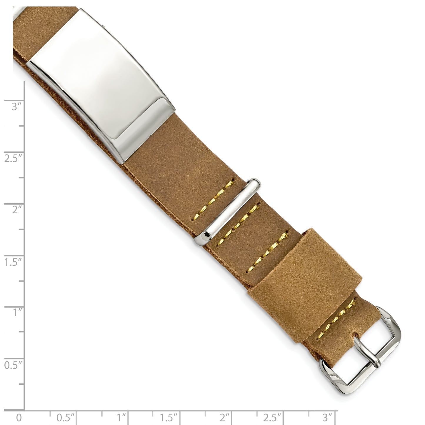 Chisel Brand Jewelry, Stainless Steel Polished Brown Leather Adj. ID Men's Bracelet