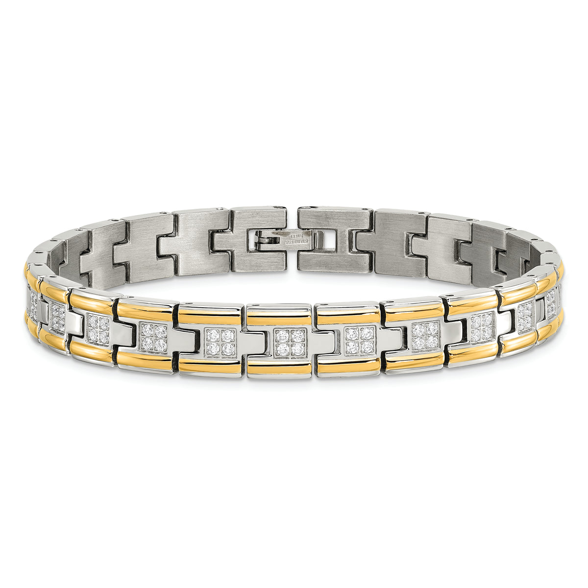 Chisel Brand Jewelry, Stainless Steel Polished Yellow IP CZ 8.50in Link Men's Bracelet