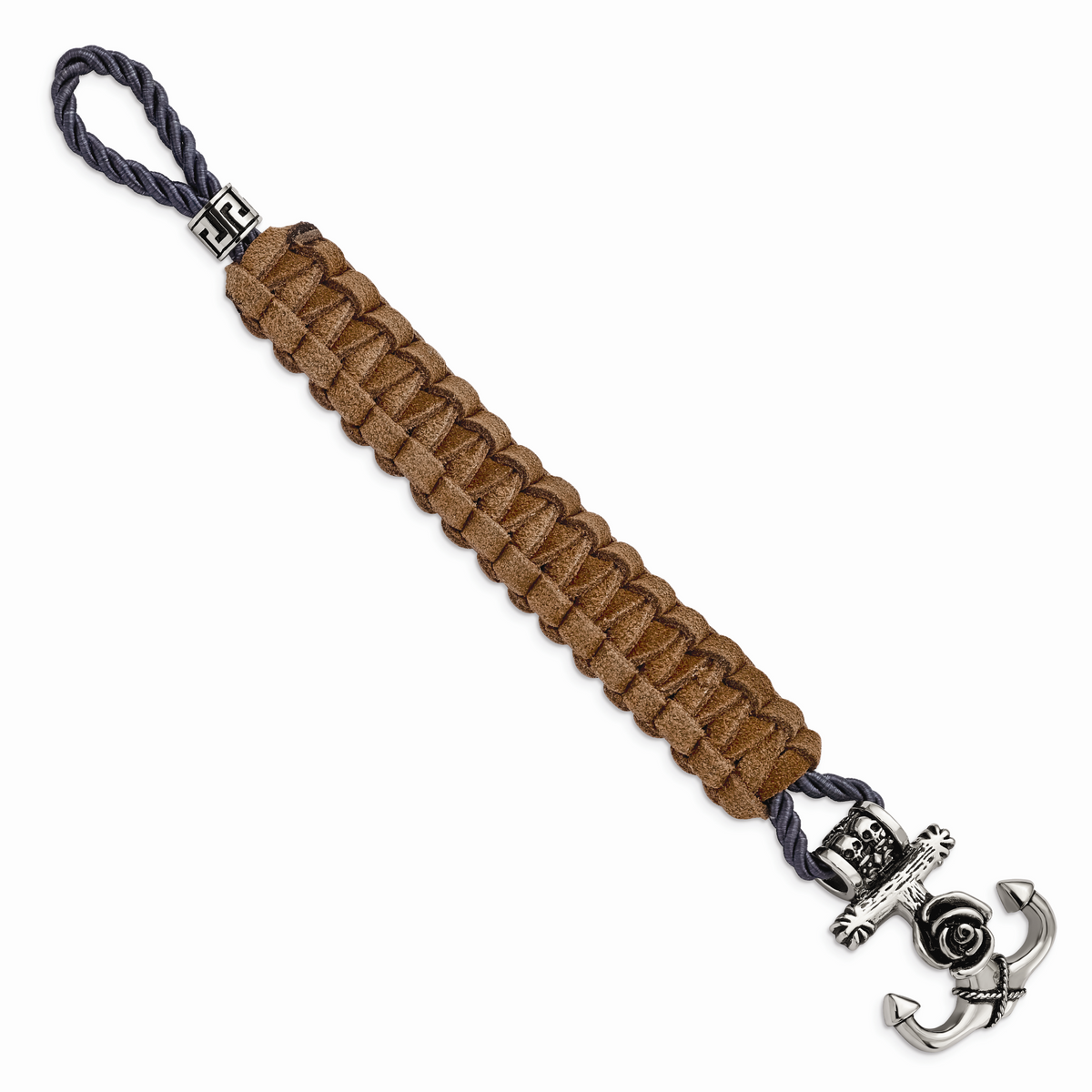Chisel Brand Jewelry, Stainless Steel Nautical Polished Antiqued Brown Leather Anchor Toggle Men's Bracelet