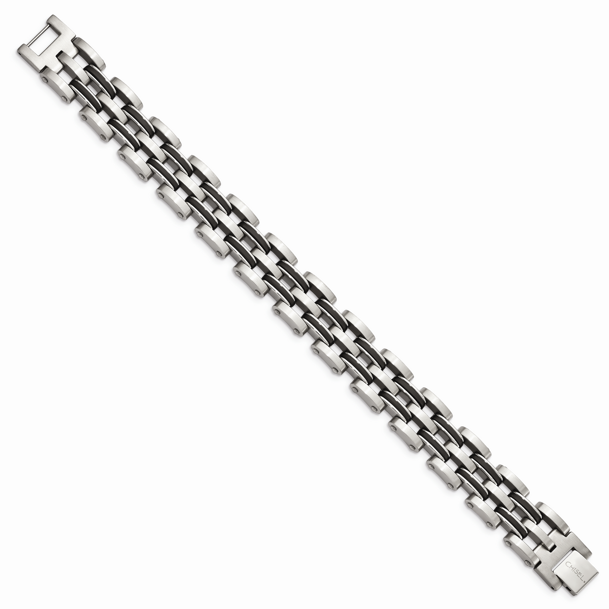 Chisel Brand Jewelry, Stainless Steel Black Rubber 9in Men's Bracelet