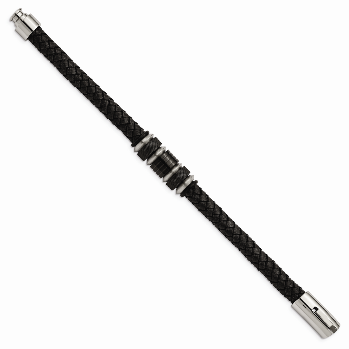 Chisel Brand Jewelry, Stainless Steel Brushed/Polished Black Leather Black IP Black Rubber Men's Bracelet