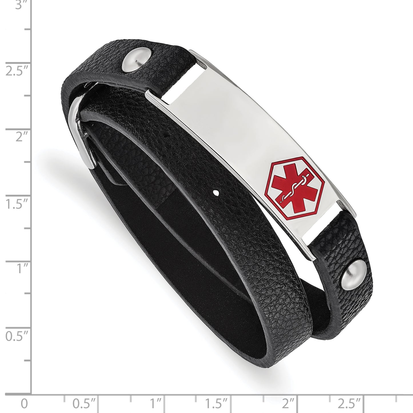 Chisel Brand Jewelry, Stainless Steel Polished Enamel Leather Wrap Medical Adj Bracelet