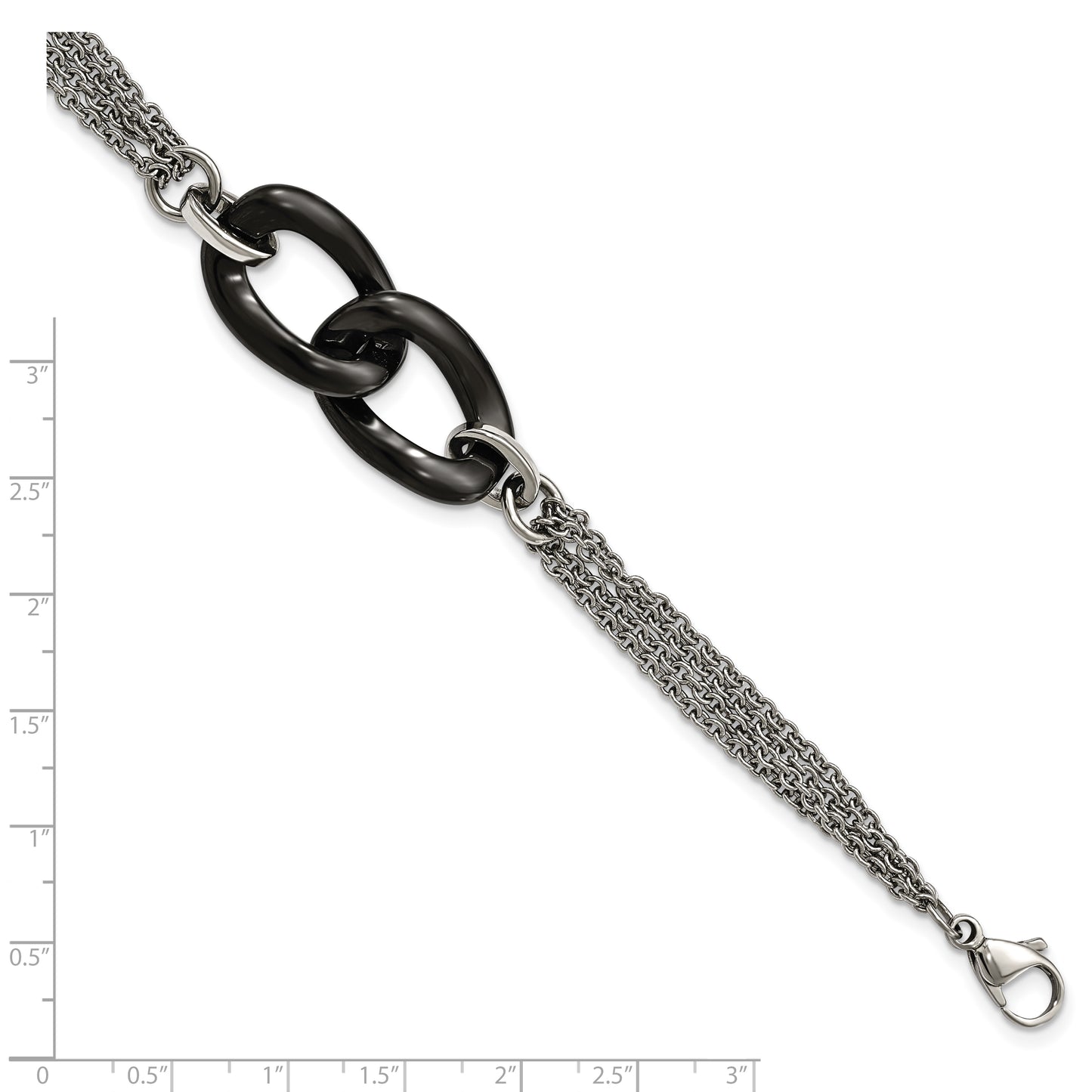 Chisel Brand Jewelry, Stainless Steel And Black Ceramic Polished 7.75in with .25in ext. Bracelet