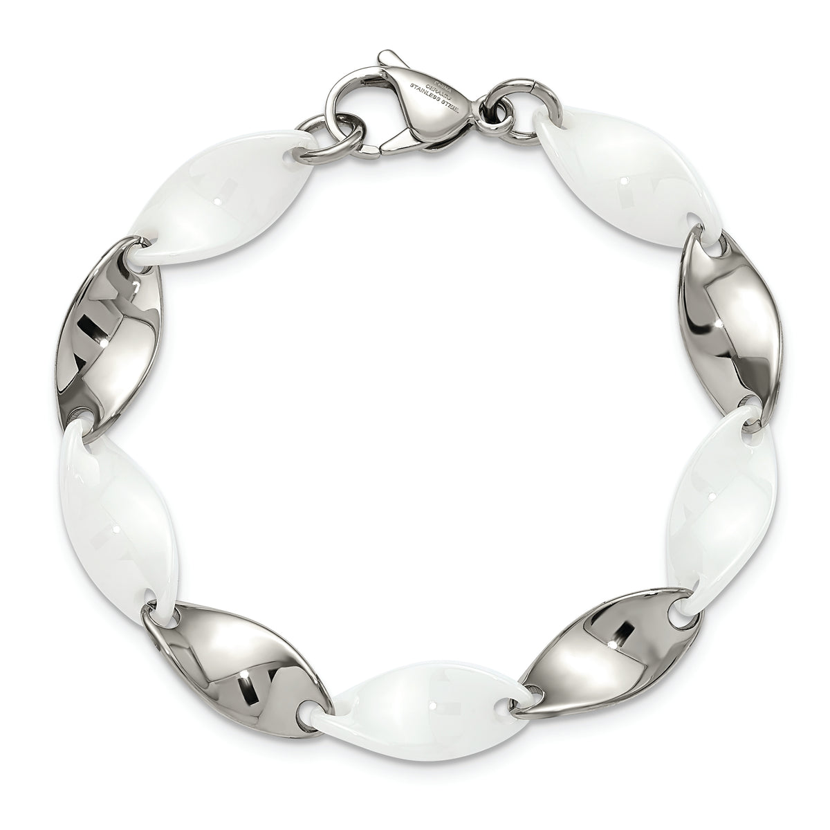 Chisel Brand Jewelry, Stainless Steel And White Ceramic Polished Bracelet