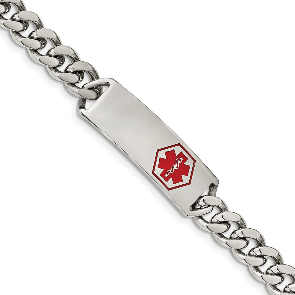 Chisel Brand Jewelry, Stainless Steel Polished with Red Enamel 8in Medical ID Bracelet