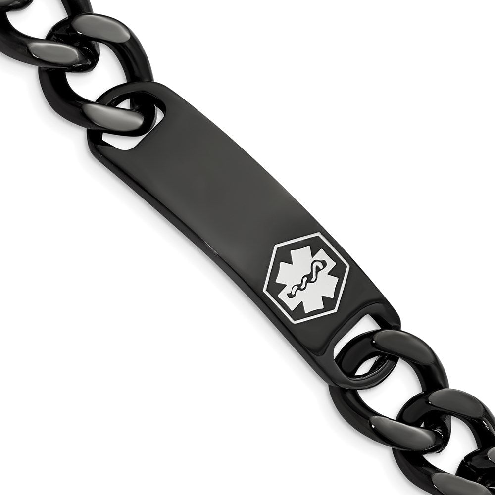 Chisel Brand Jewelry, Stainless Steel Polished Black IP with White Enamel 8.25in MED ID Bracelet