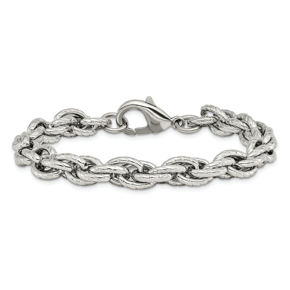 Chisel Brand Jewelry, Stainless Steel Polished Textured Fancy Rope 8in Men's Bracelet