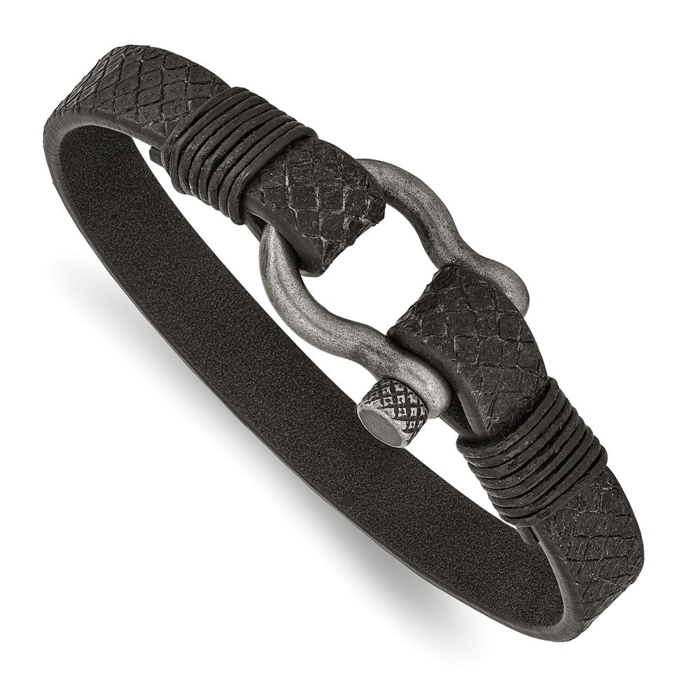 Chisel Brand Jewelry, Stainless Steel Antiqued White Bronze Plated Leather 8in Shackle Bracelet