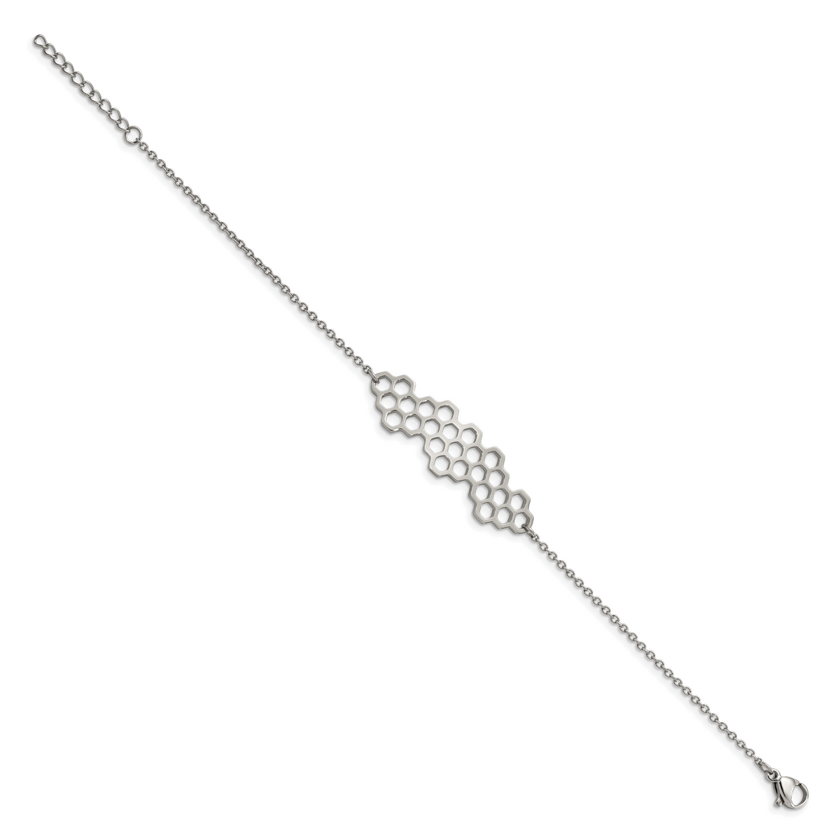 Chisel Brand Jewelry, Stainless Steel Polished Honeycomb 7in with 1in ext. Bracelet
