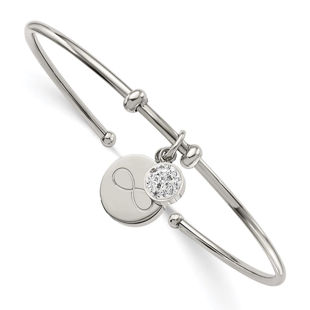 Chisel Brand Jewelry, Stainless Steel Polished with Preciosa Crystal Infinity Dangles Flexible Bangl