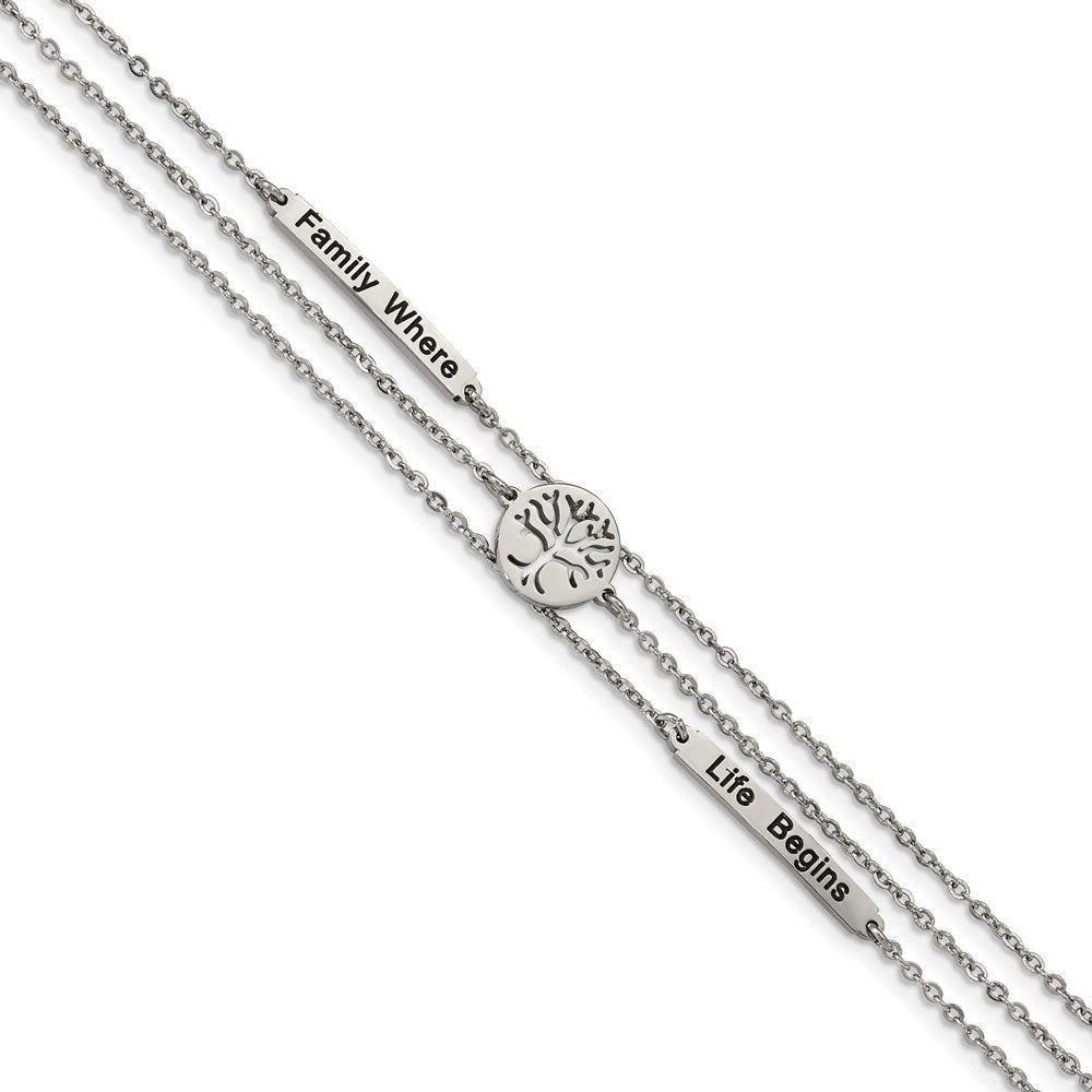 Chisel Brand Jewelry, Stainless Steel Polished Enameled Family Tree 7in with 1in ext. Bracelet