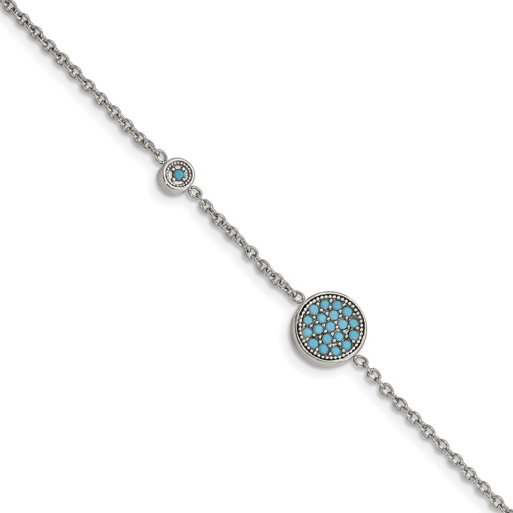 Chisel Brand Jewelry, Stainless Steel Polished Reconstructed Turquoise with 1.25in ext. Bracelet