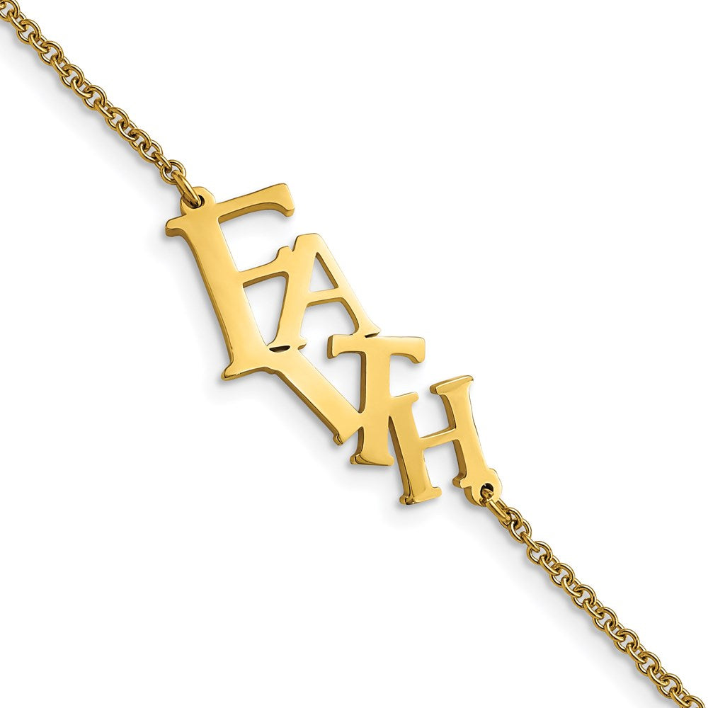 Chisel Brand Jewelry, Stainless Steel Polished Yellow IP-plated FAITH with .75in ext 7in Bracelet