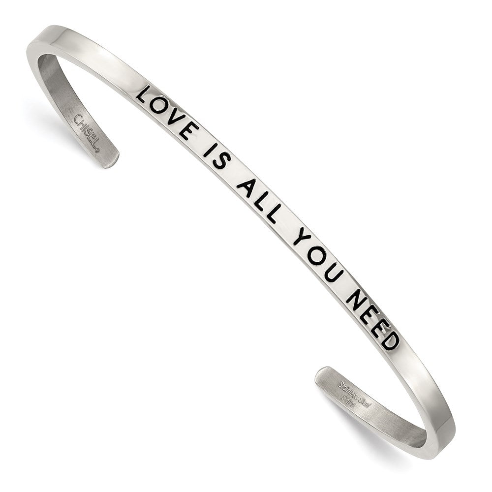 Chisel Brand Jewelry, Stainless Steel Polished with Enamel/Crystal ALL YOU NEED 3mm Cuff Bangle