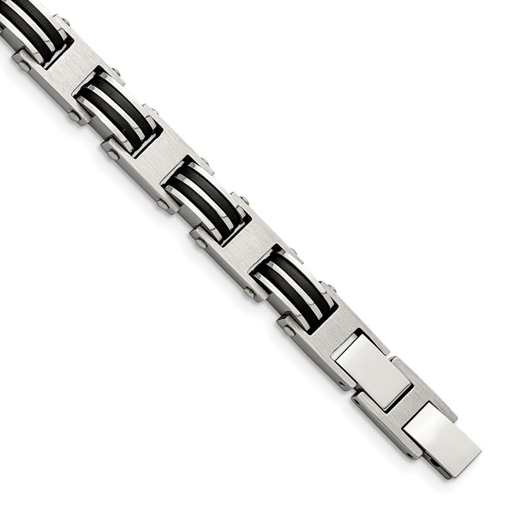 Chisel Brand Jewelry, Stainless Steel Brushed & Polished with Black Rubber with .5in ext 7.75in Bracelet
