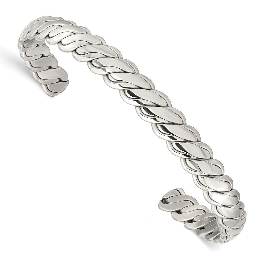 Chisel Brand Jewelry, Stainless Steel Polished Twisted 6.5mm Cuff Bangle