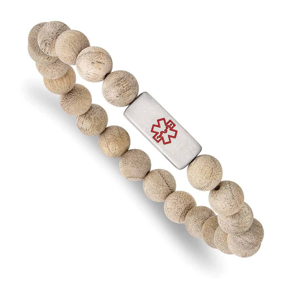 Chisel Brand Jewelry, Stainless Steel Brushed with Enamel Medical ID Camphor Wood Bracelet