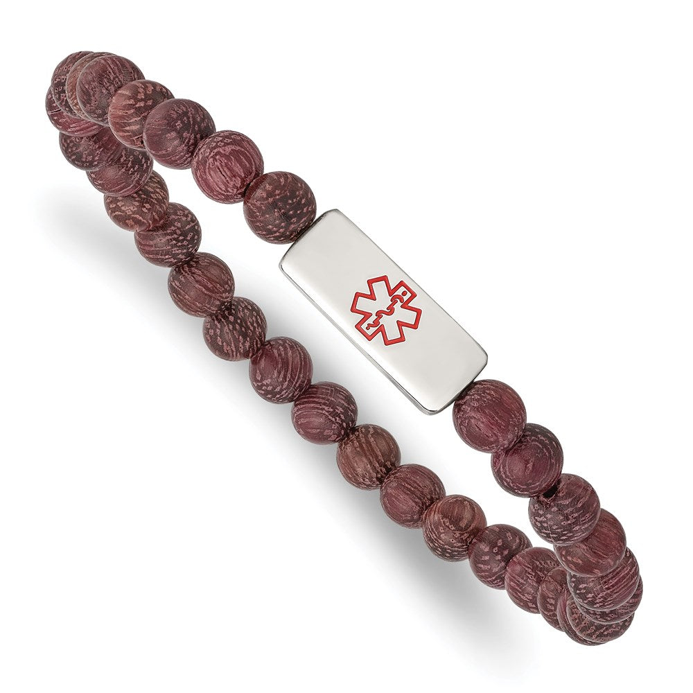 Chisel Brand Jewelry, Stainless Steel Polished with Enamel Medical ID Peltogyne Wood Bracelet