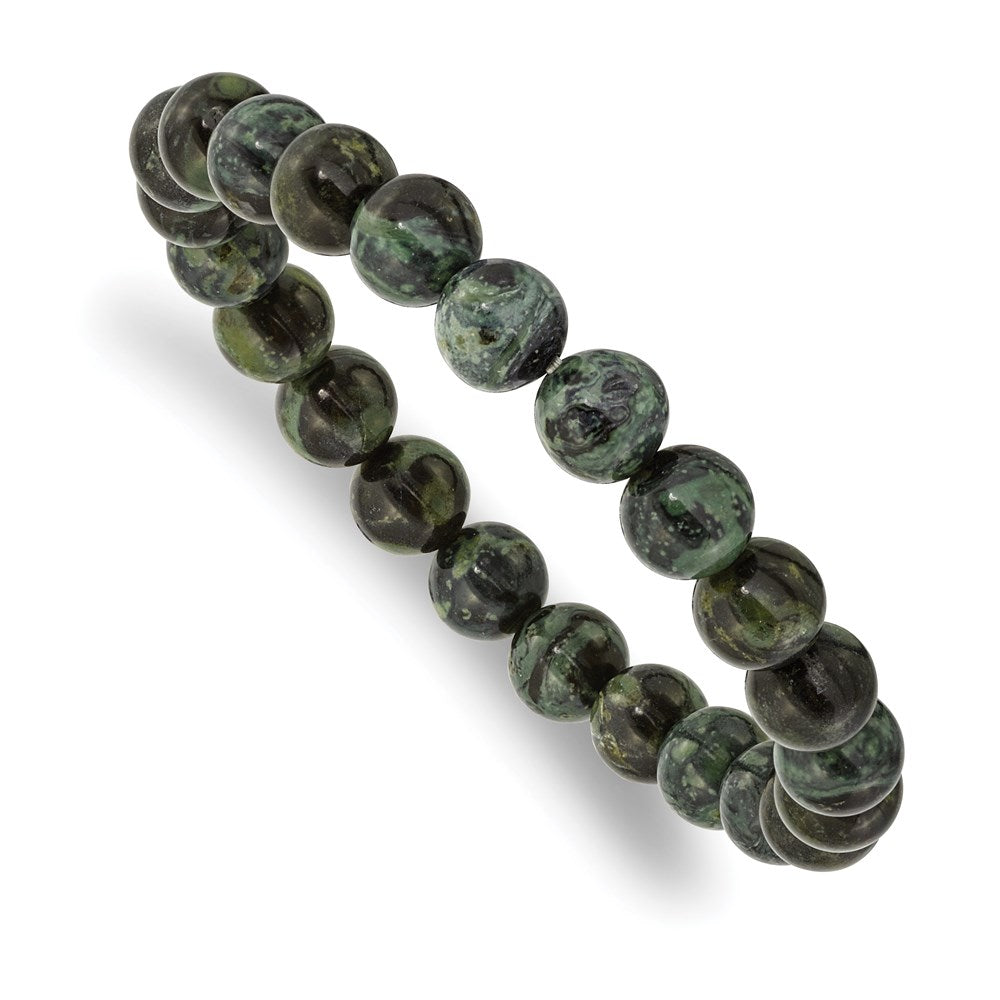 Chisel Brand Jewelry, Green Eye Agate Beaded Stretch Bracelet