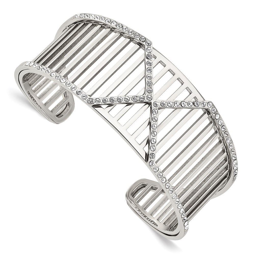 Chisel Brand Jewelry, Stainless Steel Polished with Swarovski Crystals X 25mm Cuff Bangle
