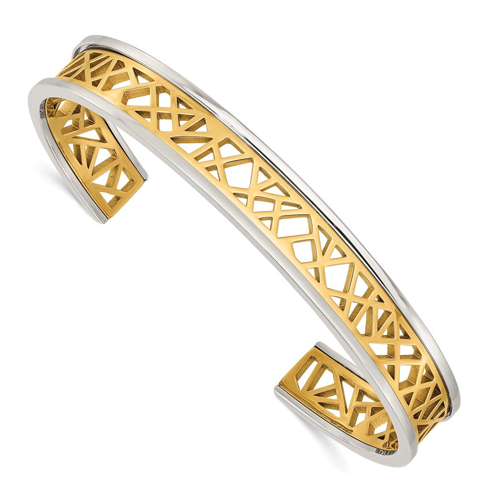 Chisel Brand Jewelry, Stainless Steel Polished Yellow IP-plated Cut out Center 9.5mm Bangle
