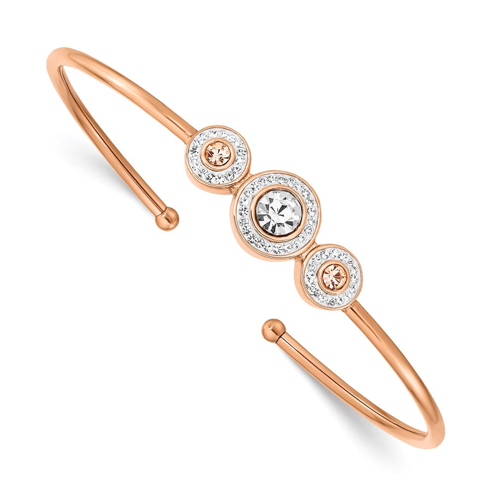 Chisel Brand Jewelry, Stainless Steel Polished Rose IP-plated with Preciosa Crystal Flexible Bang