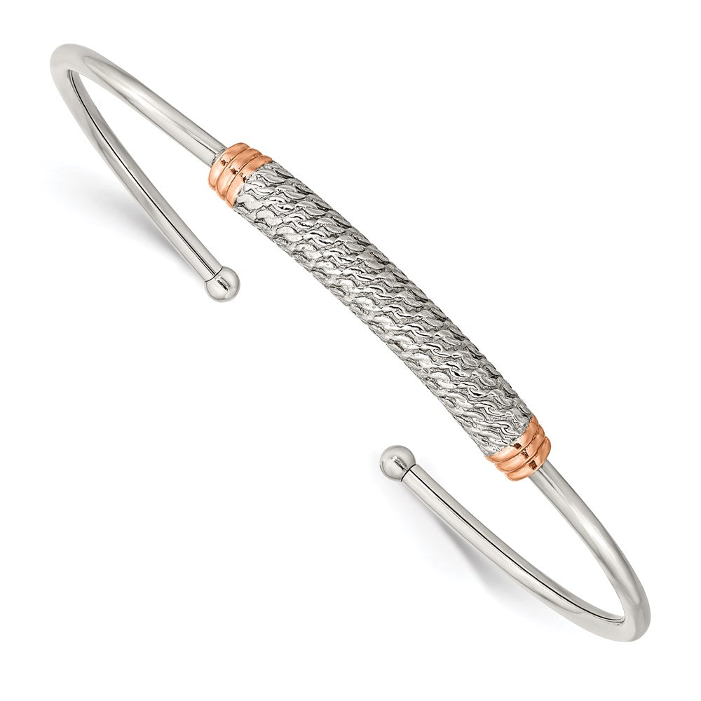 Chisel Brand Jewelry, Stainless Steel Polished Rose IP-plated Flexible Cuff Bangle