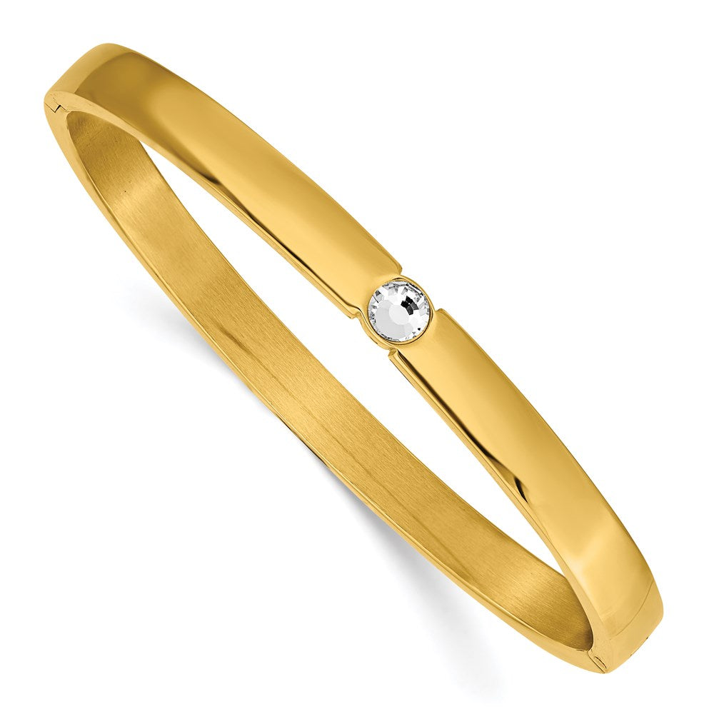 Chisel Brand Jewelry, Stainless Steel Polished Yellow IP-plated Preciosa Crystal 6mm Hinged Bangl