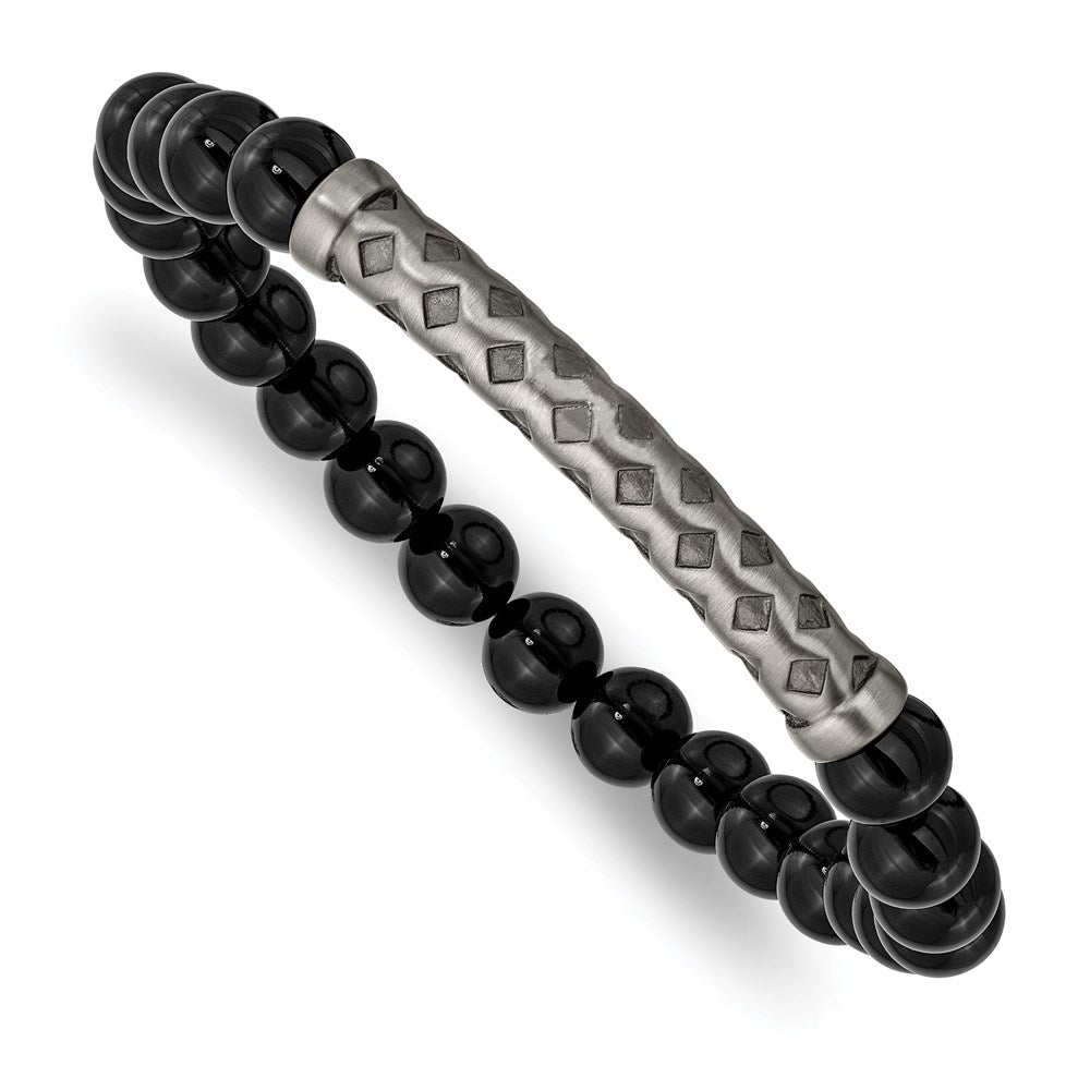 Chisel Brand Jewelry, Stainless Steel Antiqued White Bronze-plated Agate Stretch Bracelet
