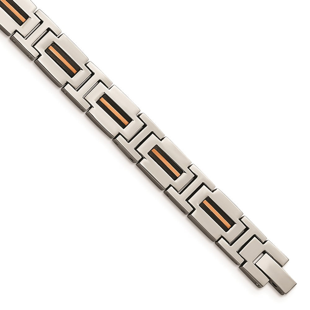 Chisel Brand Jewelry, Stainless Steel Polished Black and Rose IP-plated 8.5in Link Bracelet