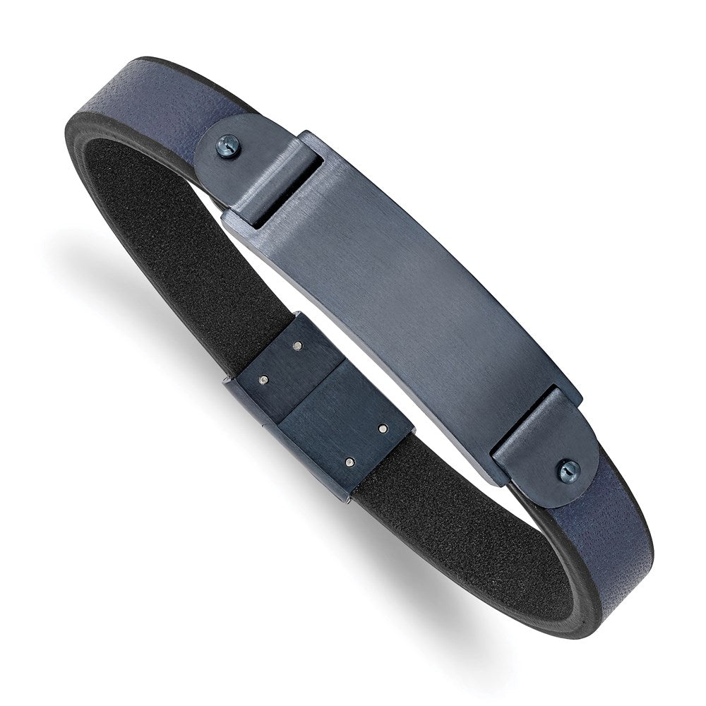 Chisel Brand Jewelry, Stainless Steel Brushed Dark Grey IP-plated Blue Leather 8.5in ID Men's Bracelet