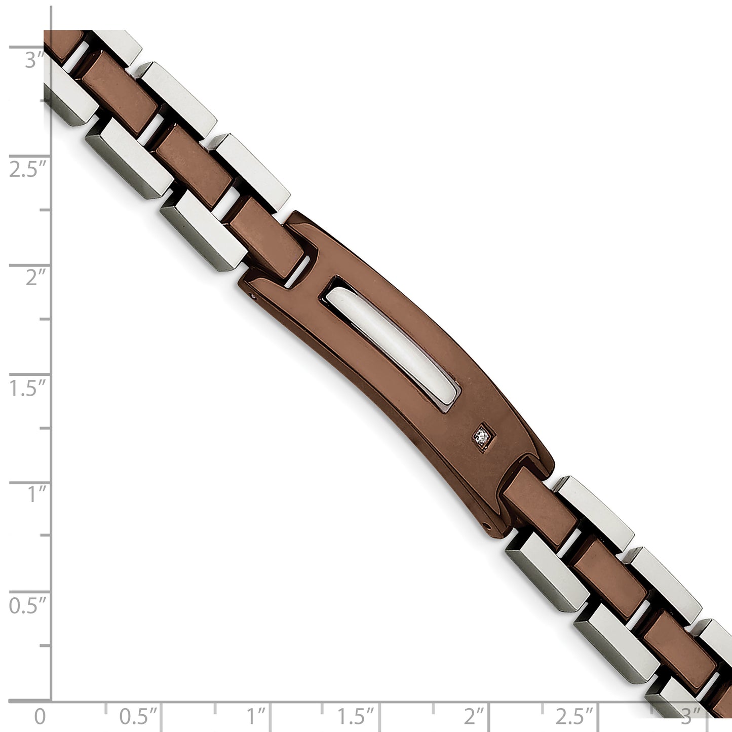 Chisel Brand Jewelry, Stainless Steel Brown IP-plated with Diamond 8.5in Men's Bracelet